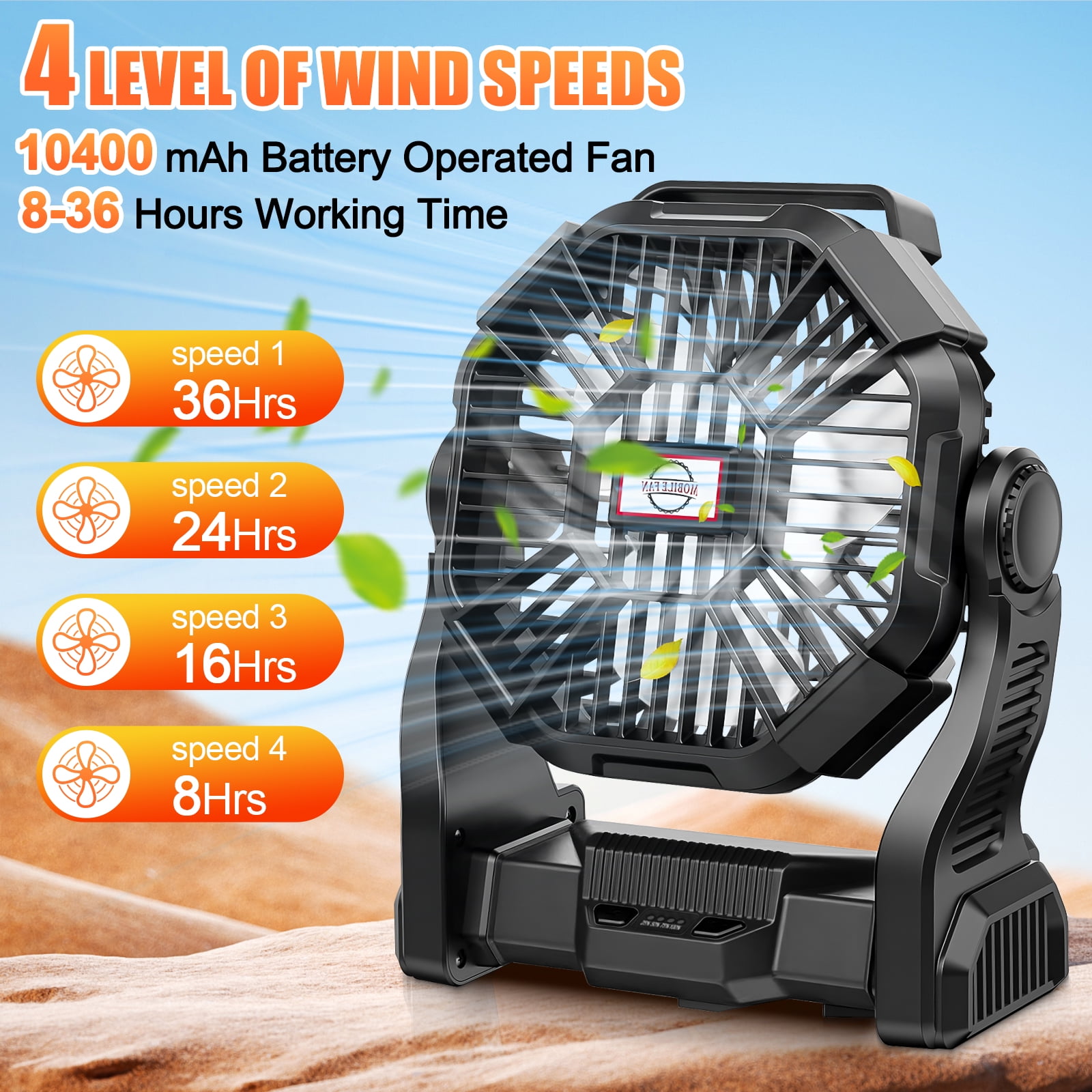 Rechargeable Camping Fan with LED Lantern, 10400mAh Portable Battery Operated Oscillating Fan for Tent, Table Fan for Picnic Fishing Travel Office,Black