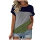 thumbnail image 1 of Fiudx Ropa de Mujer Top/Camisa de Cuello Redondo de Manga Corta con Bloques de Color para Mujer, 1 of 2