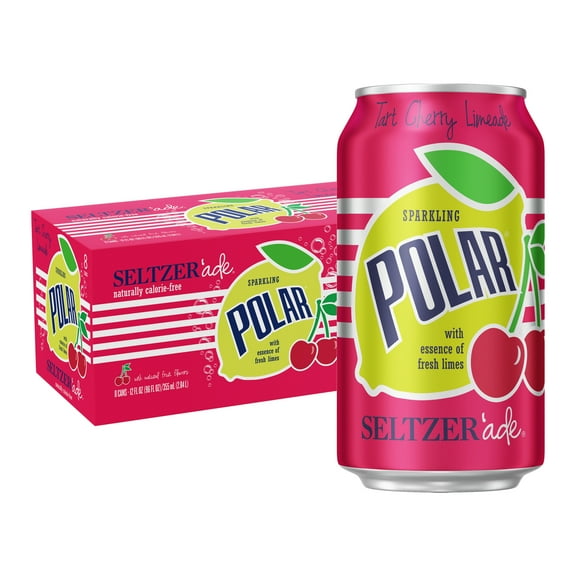 Polar Zero Calorie Tart Cherry Limeade Sparkling Seltzer Water, 12 fl oz, 8 Pack Cans