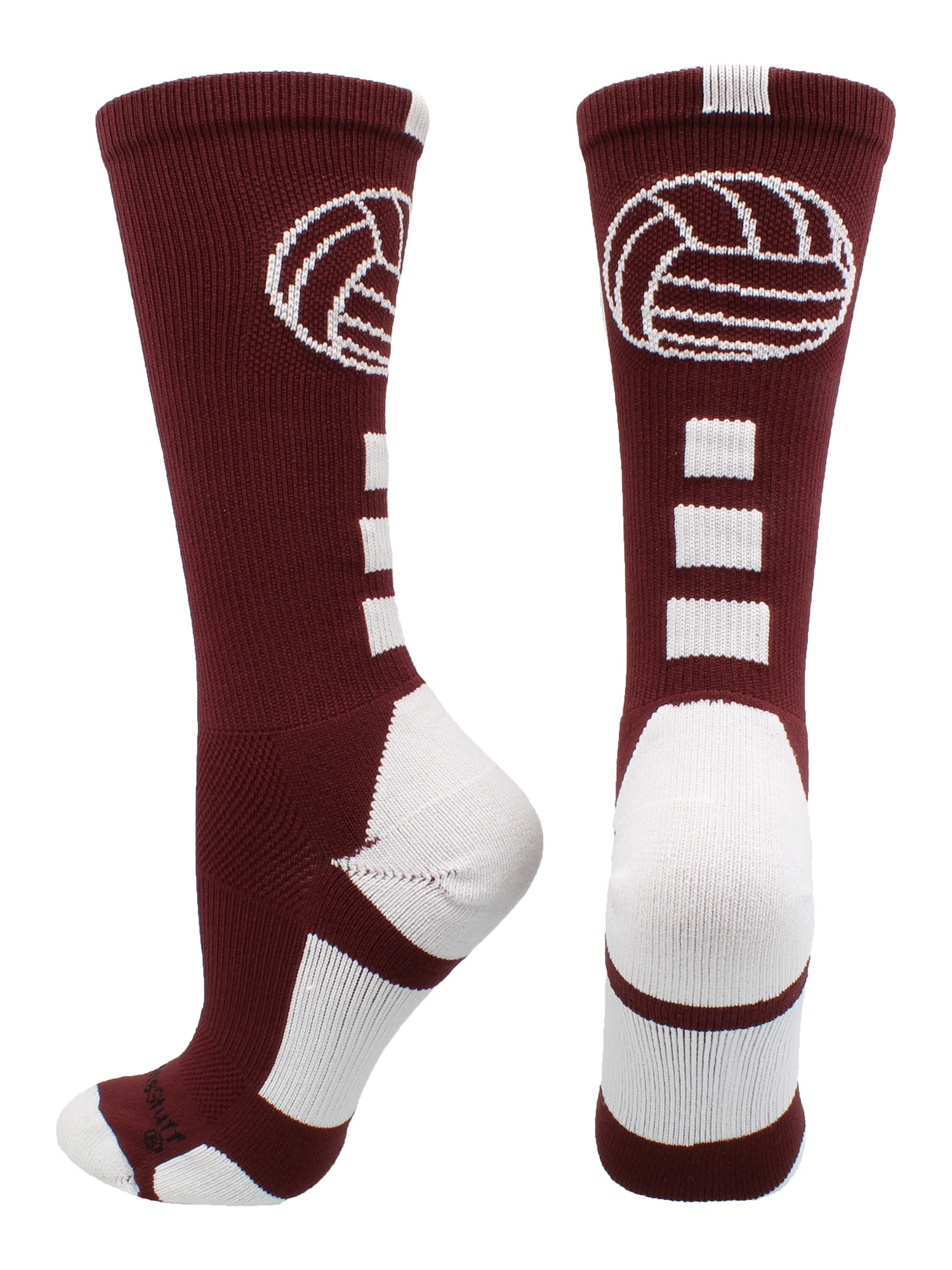 MadSportsStuff Volleyball Logo Crew Socks (Maroon/White, Large