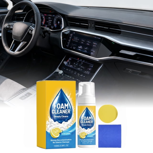 100ml Car Interior Foam Cleaner Kit Multi-Effect Cleaner For Seats And Leather Interior - Stain Removal Refurbishment And Care With Towel And Sponge