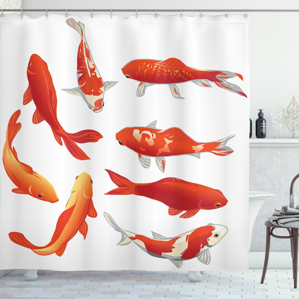 Koi Fish Shower Curtain, Legendary Koi Fish Band Chinese Good Fortune