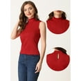thumbnail image 2 of Camiseta sin mangas con cuello simulado para mujer, cuello alto, sin mangas, acanalado, top de punto rojo XS, 2 of 6