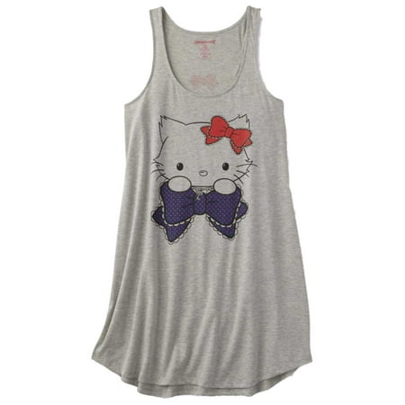 Hello Kitty Nightgown - Womens Gray Hello Kitty Sleepshirt Cat Tank Top Nightgown Sleep Shirt L-XL