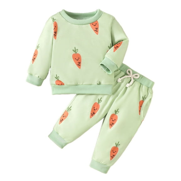 Toddler Boy Sweatshirt Toddler Baby Long Sleeve Easter Carrot Prints Pullover Sweatshirt Pants 2 Piece Outfits Teen Sweatpants Green 18 Months-24 Months