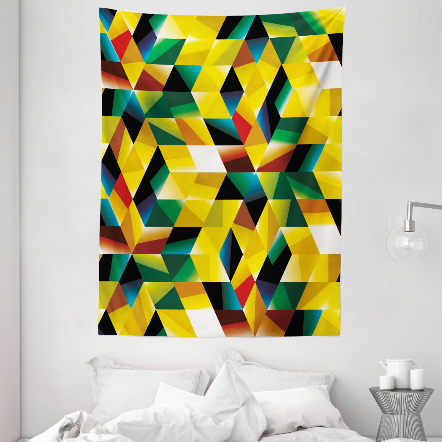 Modern Art Tapestry, Trippy Dimensional Geometric and Triangles Abstract  Futuristic Design, Wall Hanging for Bedroom Living Room Dorm Decor, 60W X  80L 