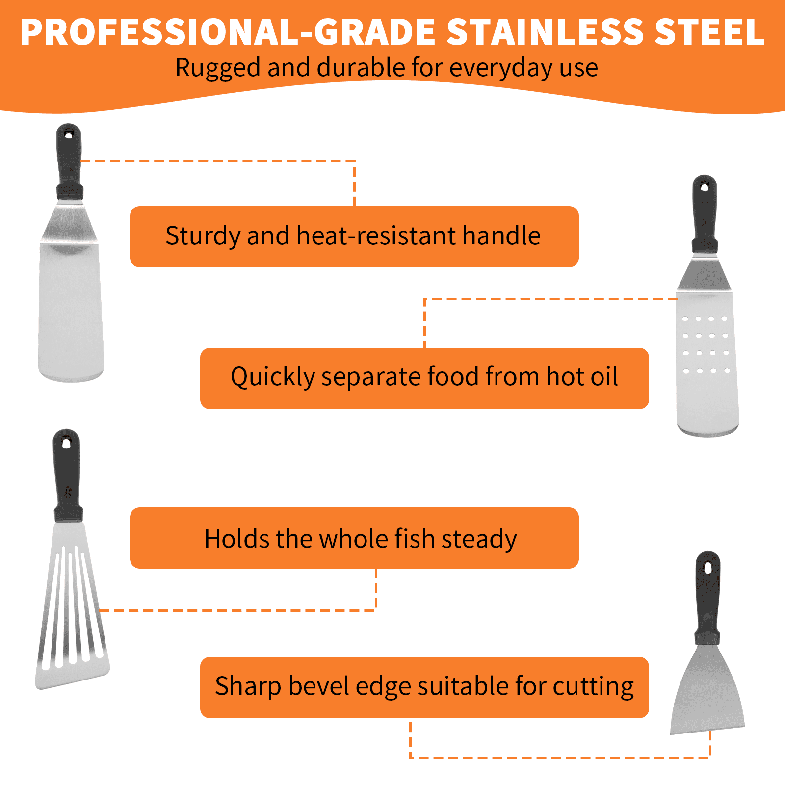 Ocalpur  Griddle Accessories Kit, 130 PCS Stainless Steel Griddle Accessories Set for Blackstone, Professional Grill BBQ Spatula Set for Outdoor Camping