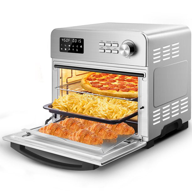 Silver 1700W Fry Oil-Free Roast Geek Chef Air Fryer Toaster Oven Broil 6 Slice 24QT Convection Airfryer Countertop Oven Bake Reheat Cooking Accessories Included Stainless Steel 