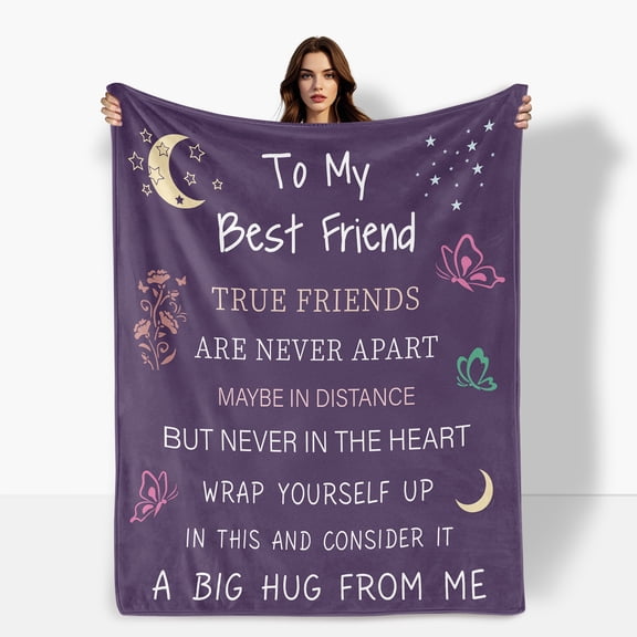Blessing Quotes Blue Gift For Friends Floral Butterfly Friendship Theme Fleece Blanket Sofa Bed Travel Camping Polyester Throw Shipped From USA Soft Warm Comfortable Flannel Blanket Gift