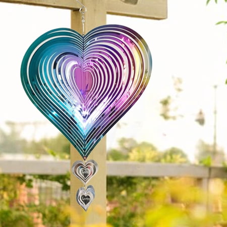 Wind Chimes Memorial Colurful Commemorate Stainless Steel Unique Swivel Heart Shape Wind Decor Souvenir Outside Gift Window 20cmx36cm