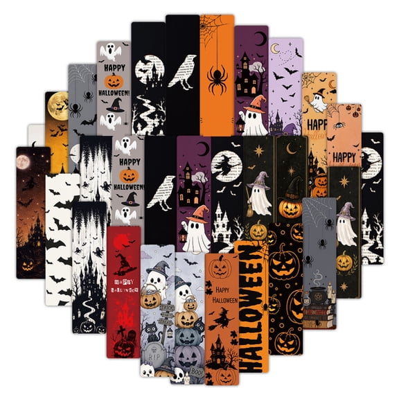 Halloween Bookmarks 24 Pack 6 X 1.5 Inch Cute Cartoon Ghost Pumpkin Witch Design Book Accessories for Reading Lovers Halloween Classroom Favors Halloween Goodie Bag Stuffers for