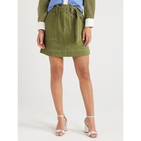 Women’s Paperbag Waist Mini Skirt, Size XXL Olive Green