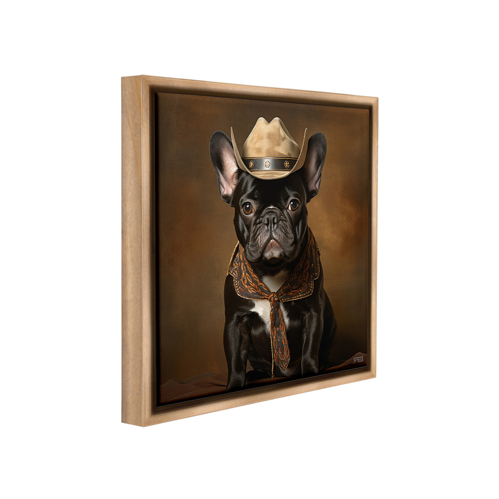 Stupell Industries French Bulldog Portrait Animals & Insects Painting Brown Floater Framed Canvas Art Print Wall Art, 18 x 18