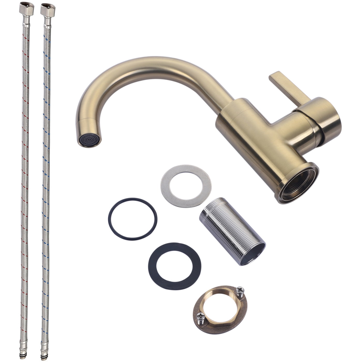 YZZY Bathroom Sink Faucet Single Handle Single Hole Lavatory Basin Faucet Brushed Gold Modern Vanity Sink Faucet