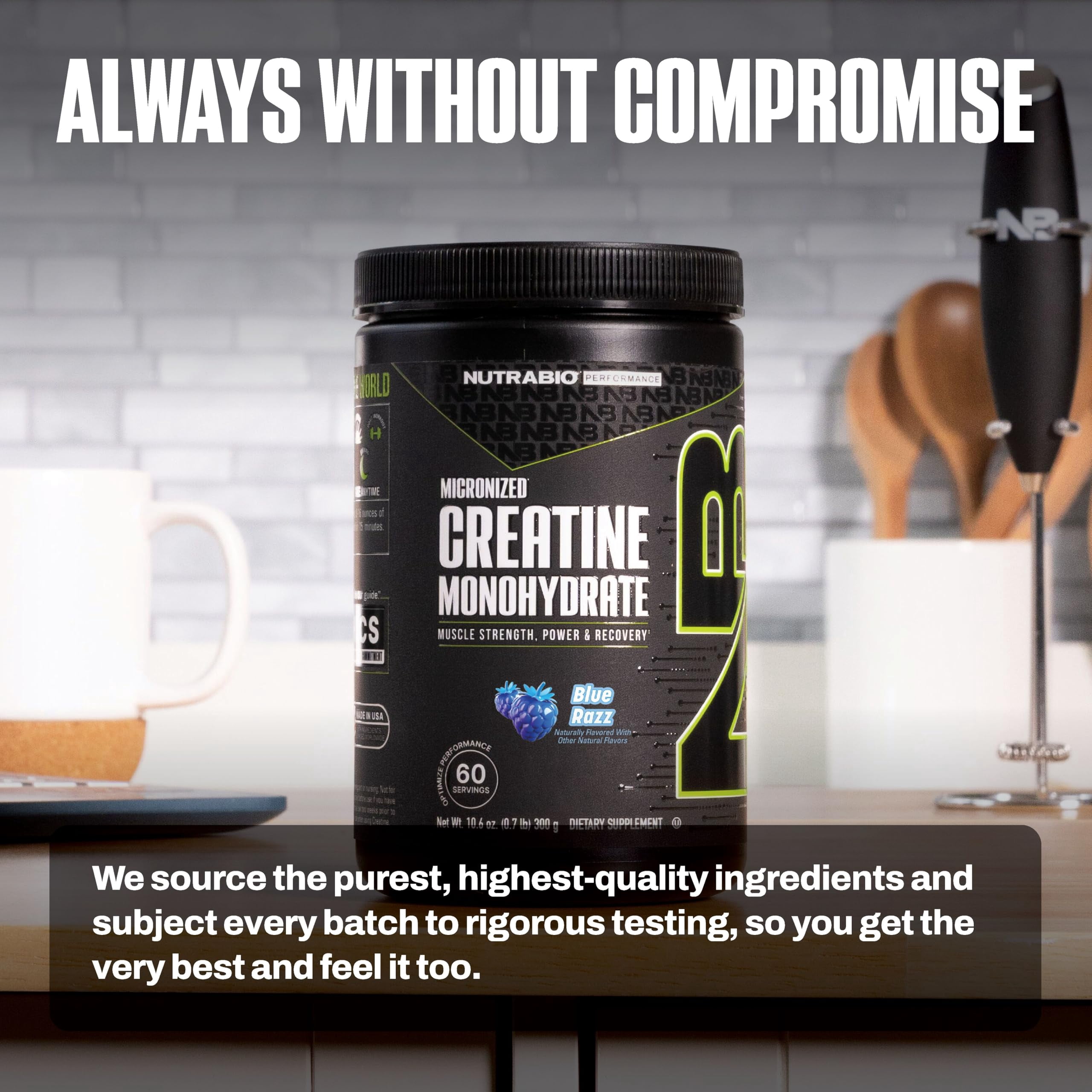 NutraBio Pure Creatine Monohydrate Powder Supplement, Blue Razz, (300 g) - Supports Bulk Muscle Energy, Recovery, and Strength - HPLC Tested Pure Grade Creatine Powder Supplement for Men and Women