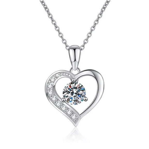 Heart Shape Moissanite 1 Carat Pendant Necklace,Jewlery Rose Box, Sterling Silver, Gift for Wife