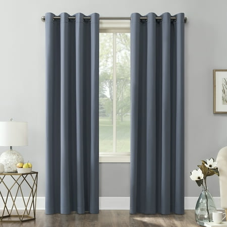 Sun Zero Nolan Energy Efficient Blackout Grommet Single Curtain Panel, 54" x 84", Denim Blue (Only One Curtain)