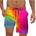 thumbnail image 3 of Yaoyar Men's Hawaiian Rainbow Print Elastic Waist Drawstring Shorts Double Layer Beach Swim Trunks with Pocket,Hot Pink,2XL, 3 of 8
