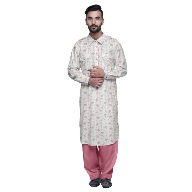 Atasi Kurta Pathani en Rayonne Imprimée avec Salopette Solide pour Hommes Tenue de Fête
