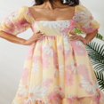 thumbnail image 3 of Femmes d'Été Bouffi Manches Robe de Bal Vintage Imprimé Col Carré Princesse Dentelle Tulle Taille Haute Robe Fluide, 3 of 5