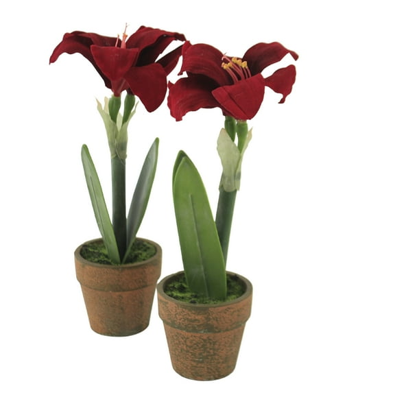 Christmas Red Potted Amythis 2/Pc Plastic Decor Artificial Flower Faux 54681Rd