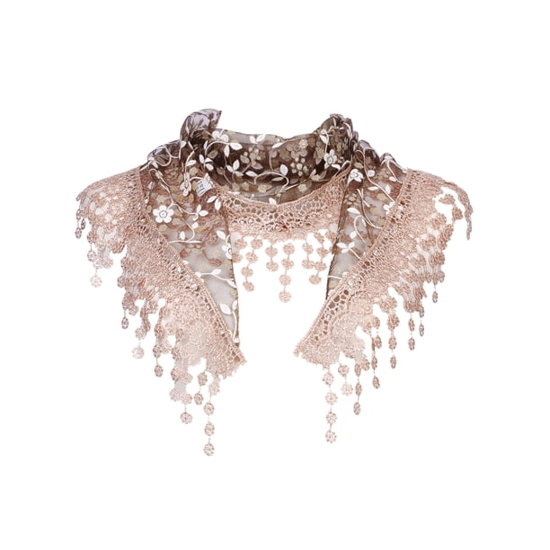 INSPIRE CHIC Chal de Encaje Mantilla de Tul, Cubierta Triangular para la Cabeza, Velo de Iglesia para Misa, Damas de Honor de Boda 51.2"x15.7" Café