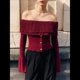 thumbnail image 4 of Blusas con Hombros Descubiertos para Mujer, Blusas de Larga para Salir, Estilo Y2K, Jersey de Punto, Conjuntos de Otoño A Rojo L, 4 of 8