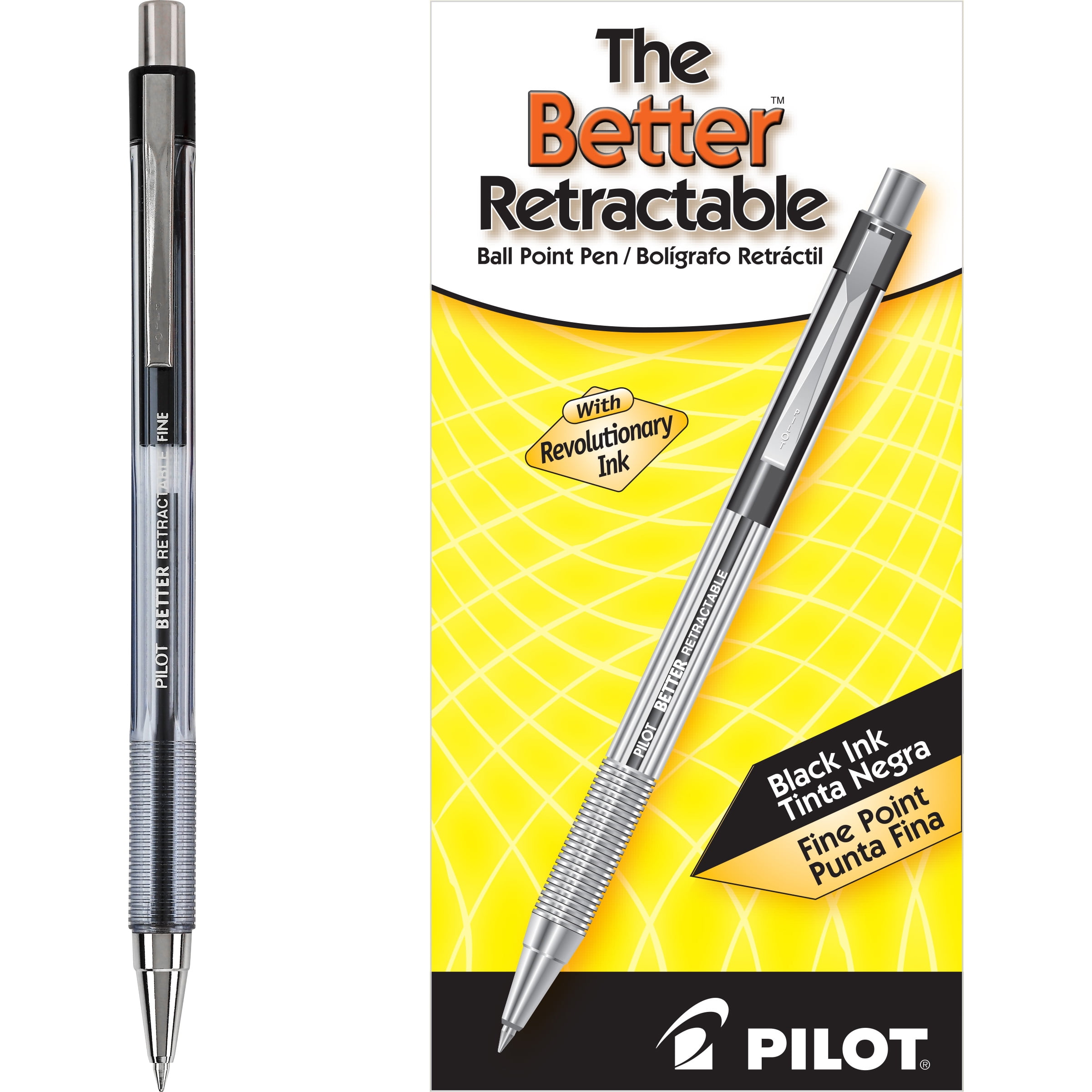 12 Count Black Ink PILOT The Better Ball Point Pen Refillable & Retractable Ballpoint Pens Fine Point 2 Pack 