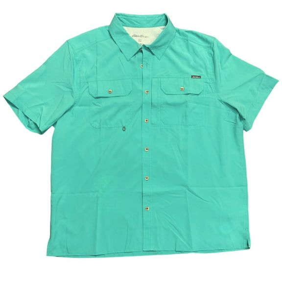 Eddie Bauer Men's Short Sleeve Moisture Wicking Woven Tech Shirt (Starling Turquoise, XL)