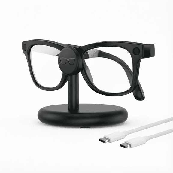 For Portable Charging Dock Stand Compatible with Ray-Ban Meta Smart Glasses RW4010 RW4009 RW4008 RW4006 XY2140 LED Indicator and USB-C Cable Included Black
