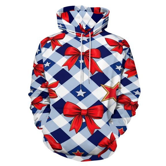 Red Bows Stars Checkered Pattern 3d Sweatshirts Hoodie Fashion Casual Personality Men's Women Street Hoodie Pullovers Long Sleeve Comfortable Top