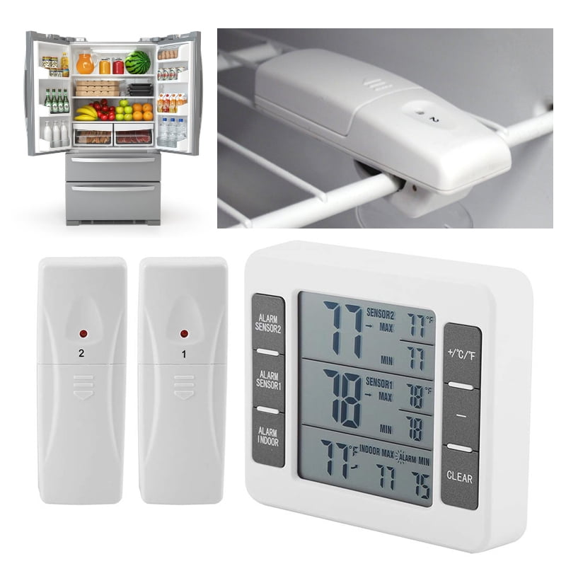 2 Sensors Wireless Digital Freezer Alarm Thermometer Fridge Home Indoor /Outdoor 