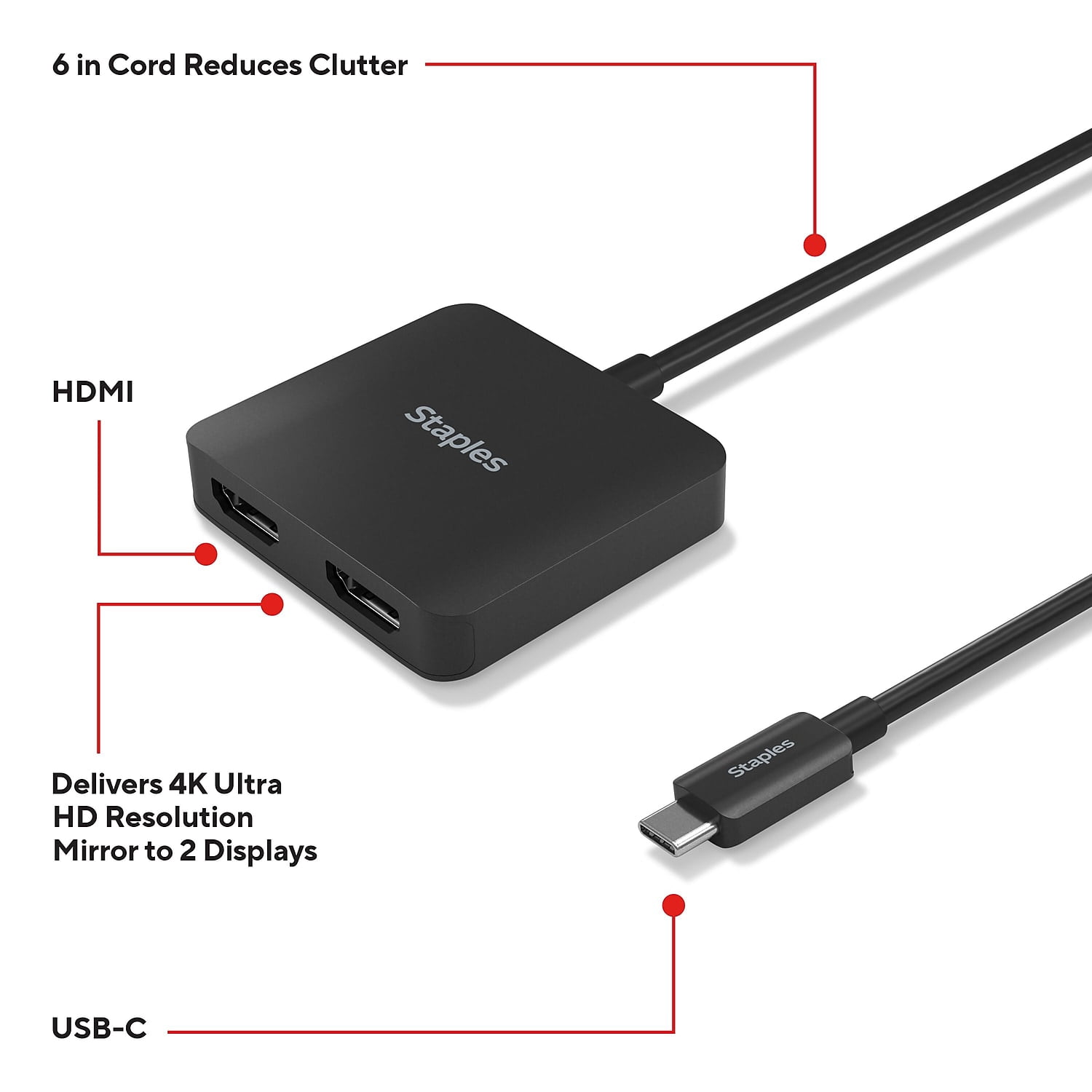 Staples TECH 6" USB-C to HDMI Audio/Video Cable Male to Female Black (ST62386)