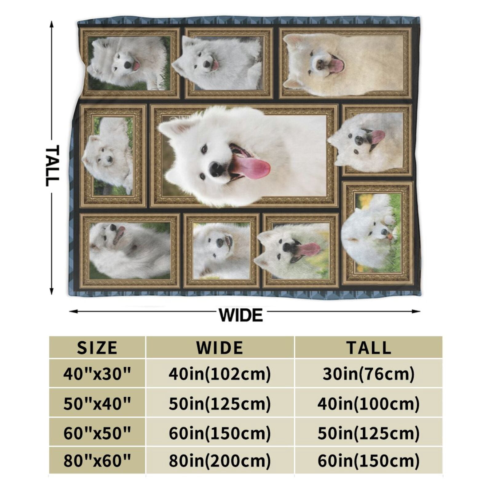 Wijzvio Samoyed Dog Throw Blanket Soft Fuzzy Fleece Blanket For Couch Bed Living Room Decoration 50"X40"