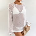 thumbnail image 6 of Xdegoge Women's Mesh Fishnet Cover Up Long Sleeve Crew Neck Beach Smock Hollow Out Crochet See Through Knit Top for Bikini Vacation Clubwear, 6 of 8