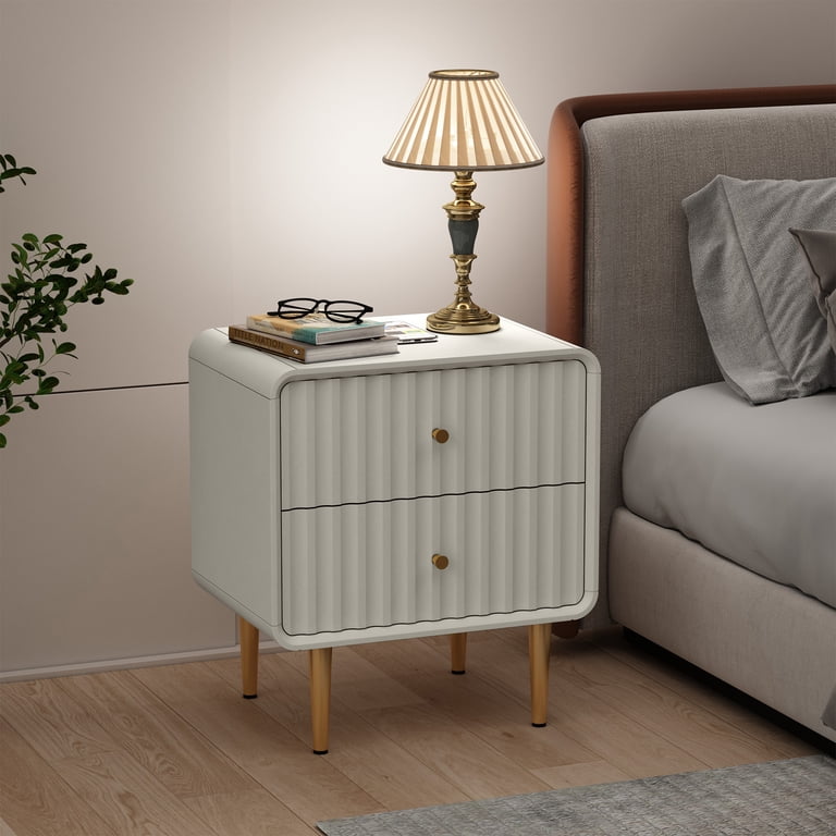 HLR 20" Modern Fluted Nightstand, White with Gold Handles photo 5