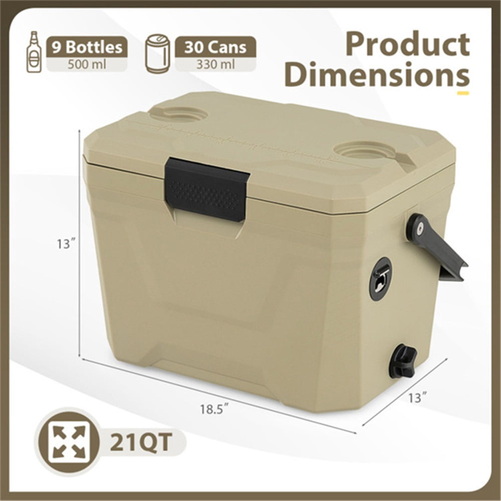 NOBRAND 21 Qt Hard-Sided Cooler with 2 Cup Holders, Brown