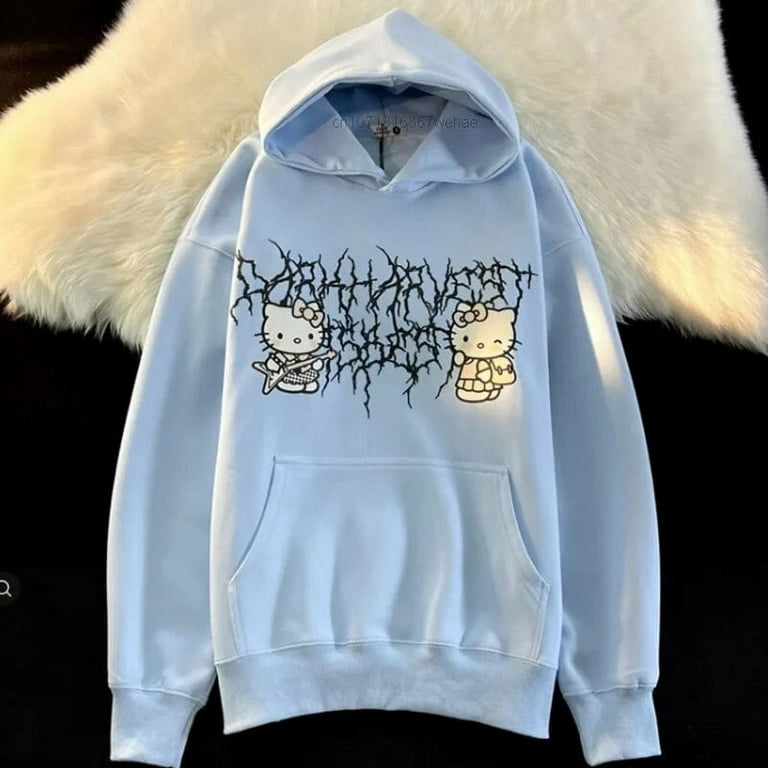 Sanrio Punk Rock Hello Kitty Hooded Sweater Hoodies Y2k Streetwear