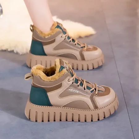 

Women‘s Colorblock Platform High-top Lace Up Sneakers Winter Thermal Round Toe Skate Shoes Women‘s Footwear