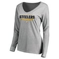 thumbnail image 2 of Women's Ash Pittsburgh Steelers Iconic Collection Script Assist Long Sleeve V-Neck T-Shirt, 2 of 3
