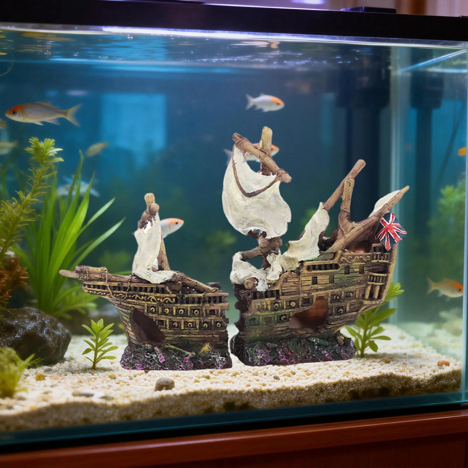 Bvdfgk Aquarium Ornament Wreck Hideout Ship Accessory Sunken Ship Resin for Fish Shrimp Style B