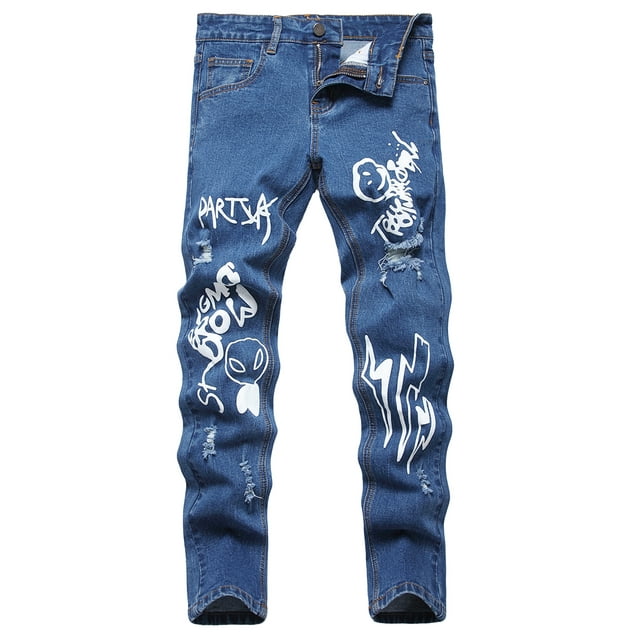 Keevoom Boy's Skinny Jeans Fit Ripped Distressed Stretch Slim Printed ...