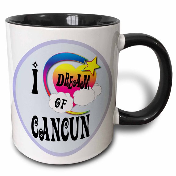 3drose, Cute Girly Heart Star Clouds I Dream of Cancun, 11oz Two-tone Black Mug