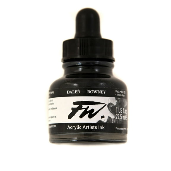 Daler-Rowney FW Acrylic Artists Ink, 1 oz. Dropper-Top Bottle, Black India