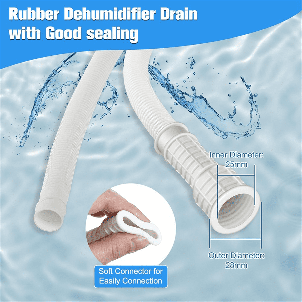 Dehumidifier Drain Hose, 13Ft Flexible Hose with Cuttable Rubber Adapter and Connect Clamp, Replacement