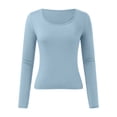 thumbnail image 4 of Arlun Womens Casual Long Sleeve T Shirts Stretch Square Neck Y2k Tops Slim Fit Solid Color Soft Comfy Going out Fall Fashion Pullovers 2025 Blue S, 4 of 5