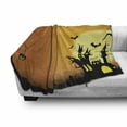 thumbnail image 3 of Halloween Soft Flannel Fleece Blanket, Gothic Haunted House Bats Western Spooky Night Scene with Pumpkin Drawing Art, Cozy Plush for Indoor and Outdoor Use, 50" x 70", Orange Black, by Ambesonne, 3 of 6