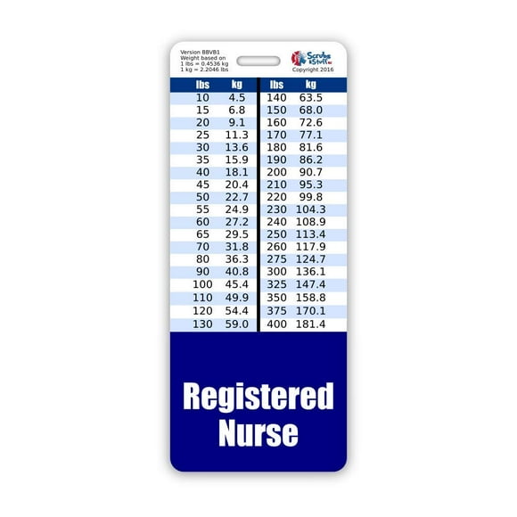 Registered Nurse Badge Buddy Vertical w/Height & Weight Conversion Charts (Oversized, Navy)