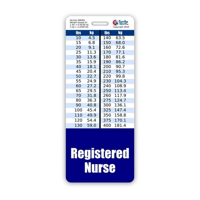 Registered Nurse Badge Buddy Vertical w/Height & Weight Conversion Charts (Oversized, Navy)