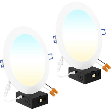 Sunco 8 Inch Ultra Thin LED Recessed Canless Smooth Trim Wafer Thin Indoor Ceiling Lights Slim Selectable 2700K/3000K/4000K/5000K/6000K Dimmable 14W 1350 Lumens with Junction Box 2 Pack